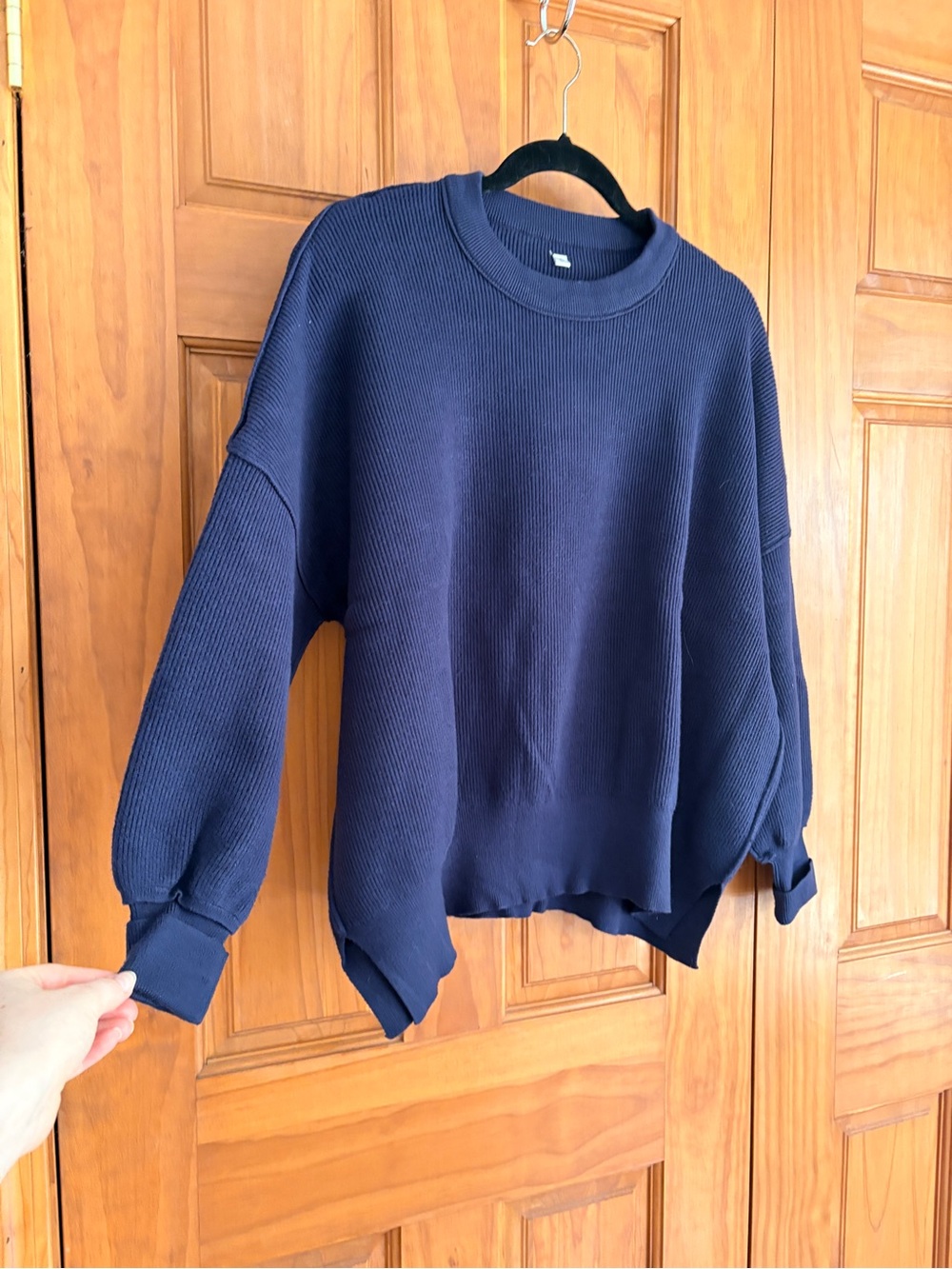 Heavy Knit Sweater Split Hem Navy Blue Size Large